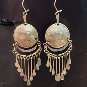 Vintage.Handcrafted ,Coin Earrings.Honoring Tupac Amaru, Peruvian revolutionary.